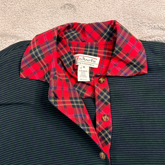 NWT Vintage Talbots Sara Campbell Plaid Collar Striped Shirt Women's Medium - Picture 2 of 11